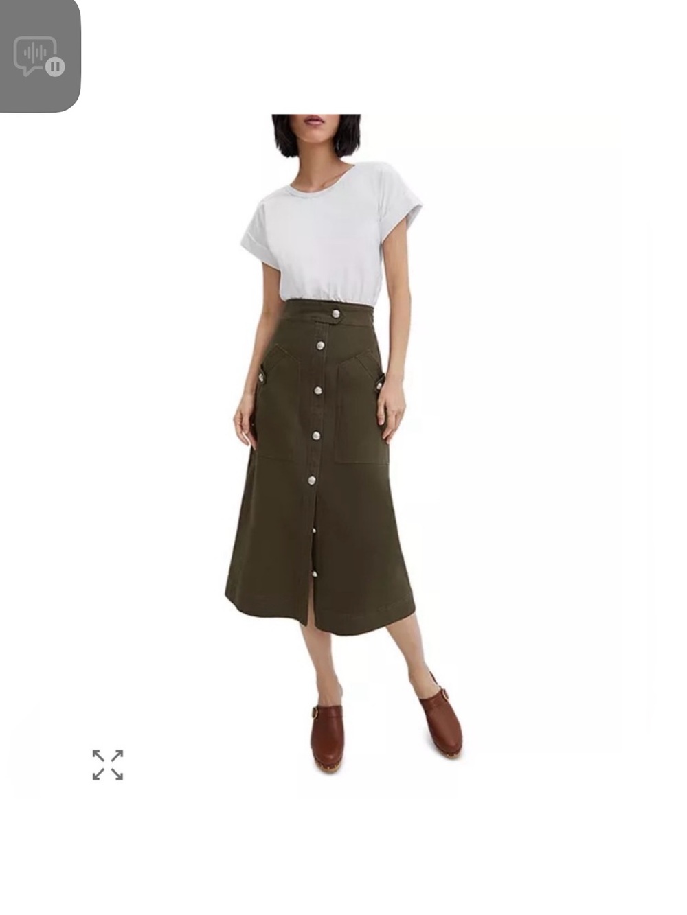 Veronica Beard Button-Front Olive Green Midi Skirt / Larsen Dress / White / Army
